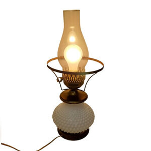 Vintage Hobnail White Milk Hurricane Glass Lamp